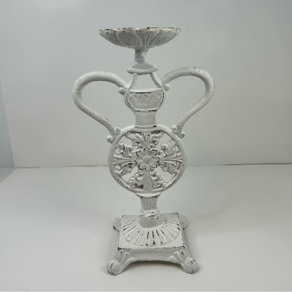 Vintage Cast Iron Candle Holder Painted White 11.5” Tall - Picture 11 of 15